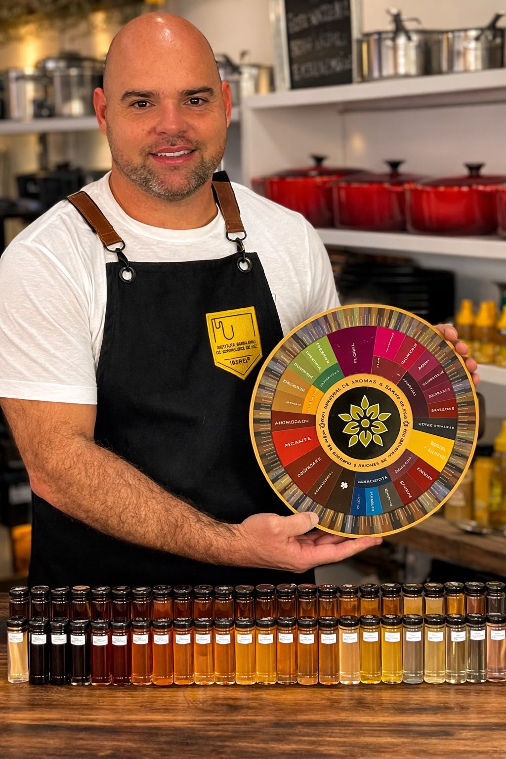 Felipe Meirelles com a roda de aromas e sabores do mel de abelhas sem ferrão